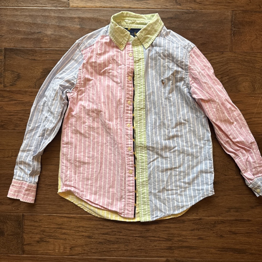 POLO Ralph Lauren Boys Size Medium 10/12 Cotton Shirt Pastel Stripe 90s Easter